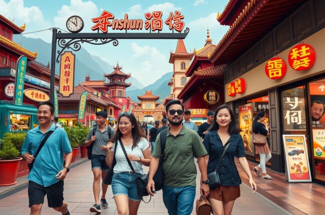 Foreigners walking in Anshun 安顺市 near Huangguoshu Waterfall