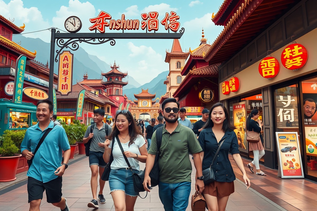 Foreigners walking in Anshun 安顺市 near Huangguoshu Waterfall