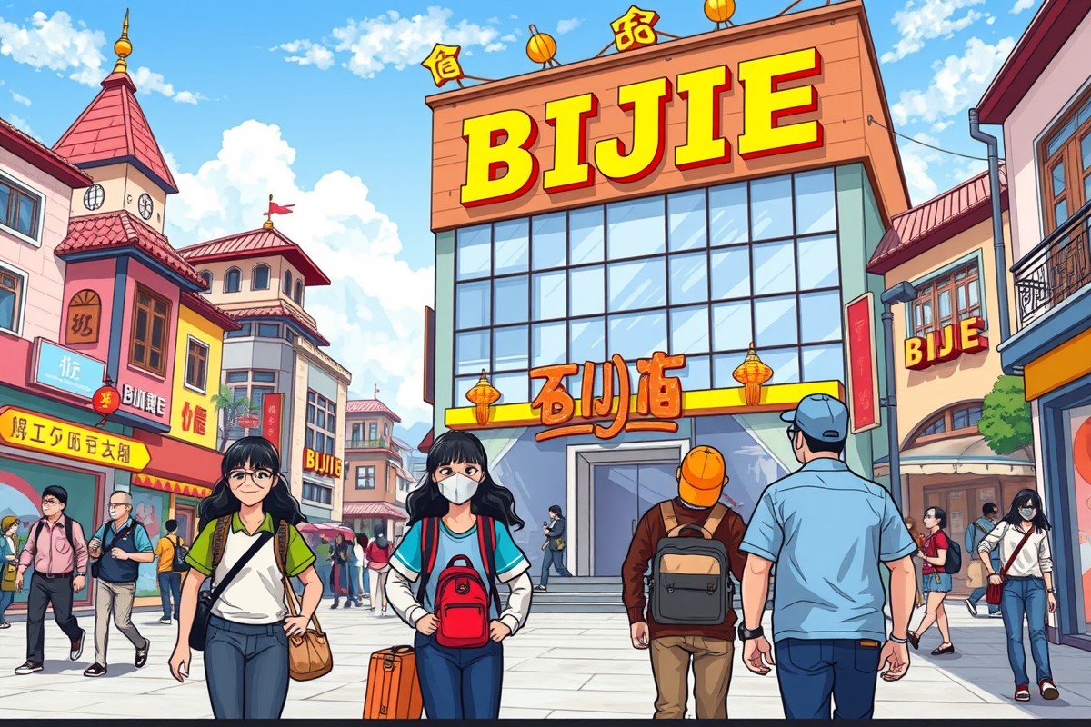 Foreigners walking in Bijie 毕节市 near a local landmark, joining the local WeChat groups.