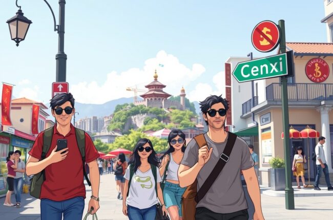 Foreigners walking in Cenxi, Guangxi