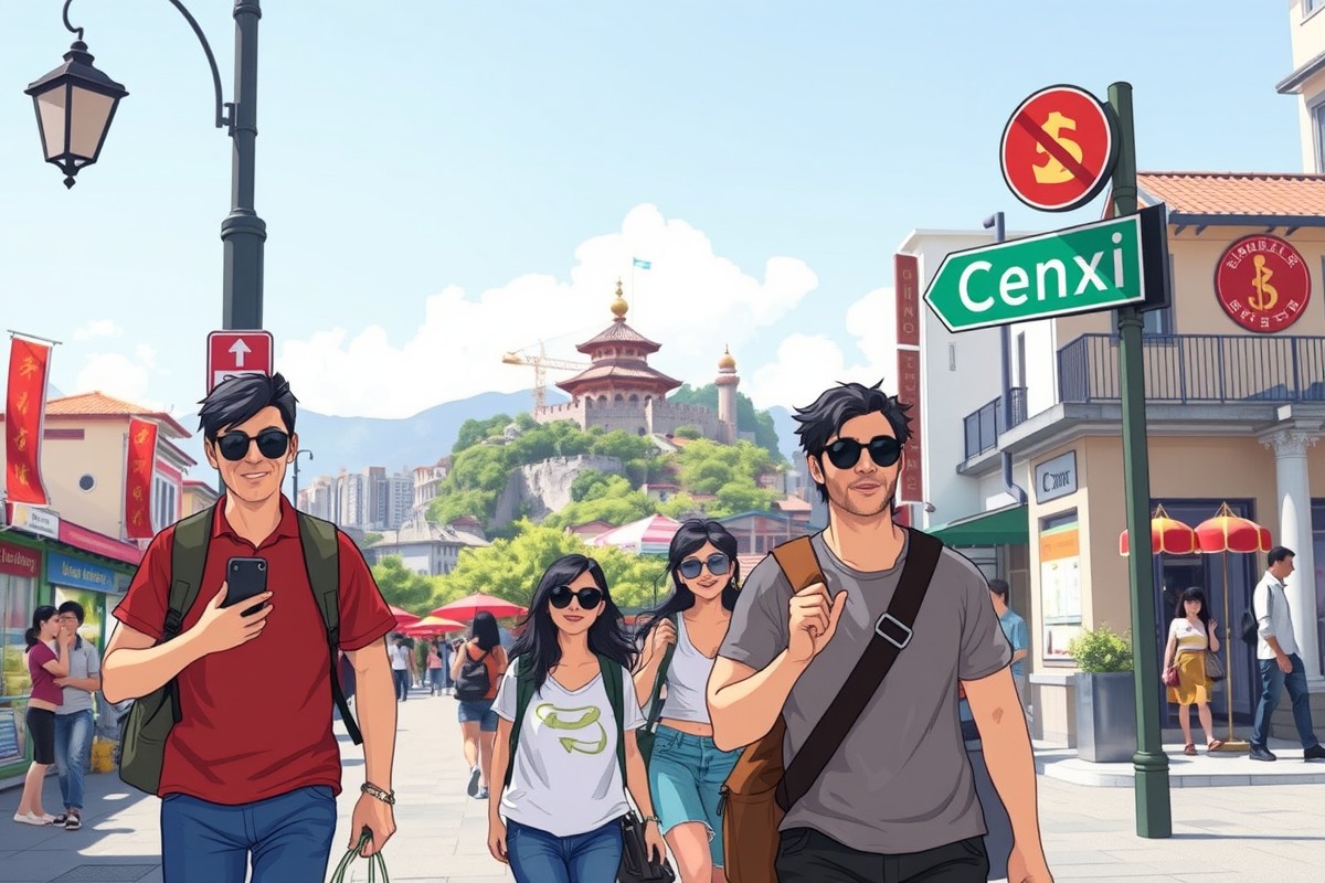 Foreigners walking in Cenxi, Guangxi