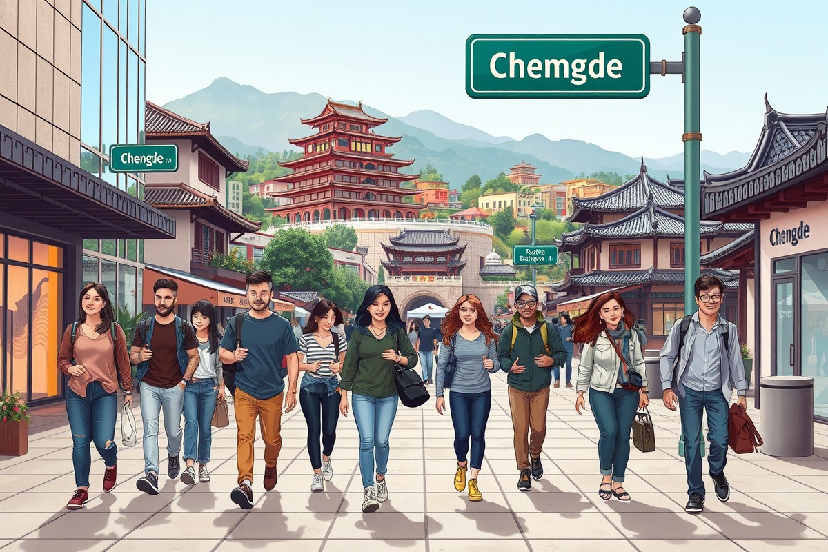 Foreigners walking in Chengde's historic Summer Mountain Resort.