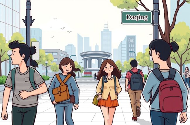 Foreigners walking near Oil Drum Park in Daqing for WeChat groups.