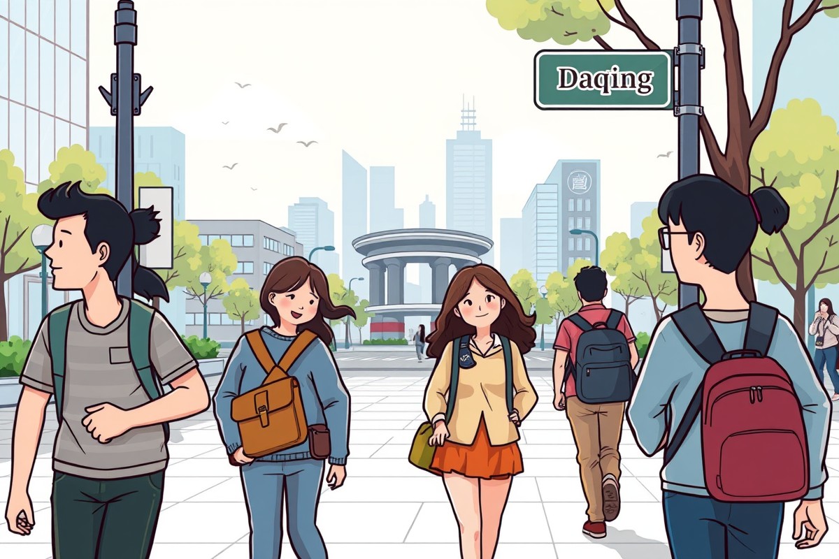 Foreigners walking near Oil Drum Park in Daqing for WeChat groups.