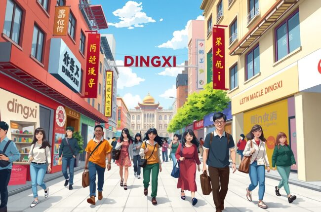 Foreigners walking in Dingxi city center near a local landmark for WeChat group community.
