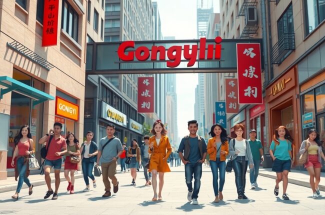 Foreigners walking near a landmark in Gongyi, Henan, for local WeChat groups.