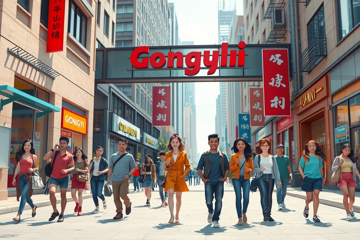 Foreigners walking near a landmark in Gongyi, Henan, for local WeChat groups.