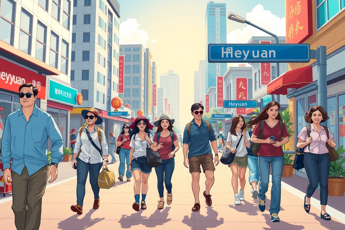 Foreigners walking in Heyuan, Guangdong