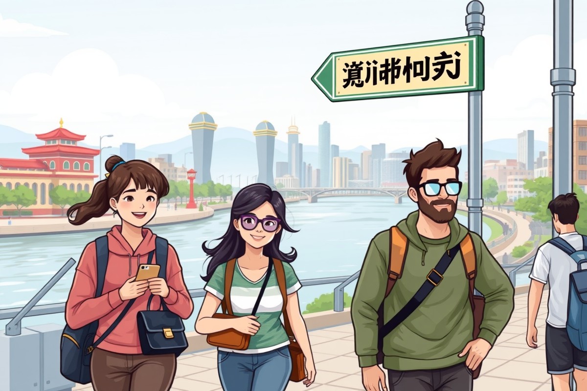 Foreigners walking near Songhua River in Jiamusi for local WeChat groups