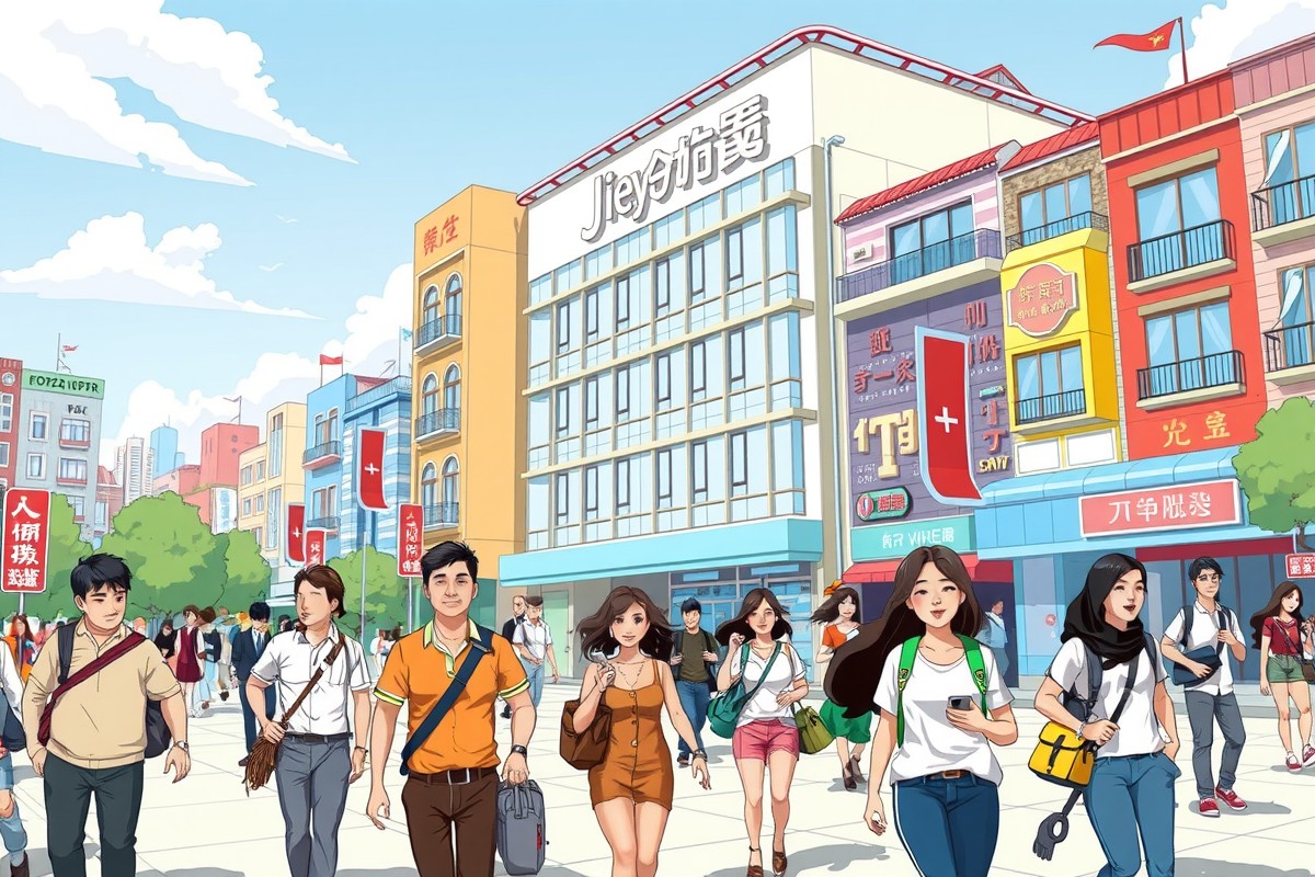 Foreigners walking near a landmark in Jieyang, Guangdong, for local WeChat groups.