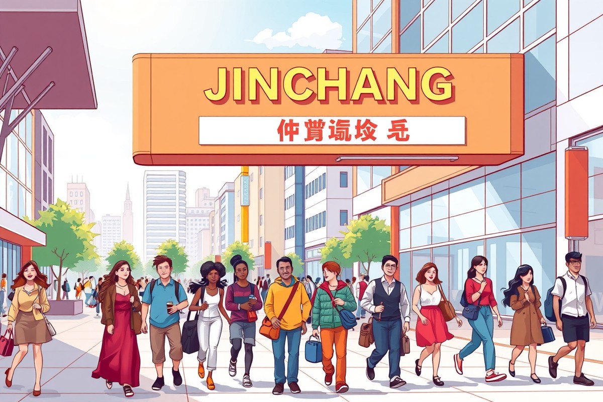 Foreigners walking near a landmark in Jinchang, Gansu, for local WeChat groups.