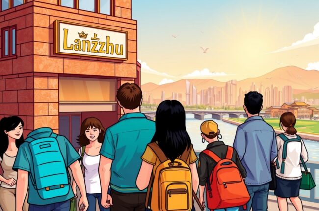 Foreigners walking near the Yellow River in Lanzhou 兰州市 for WeChat groups.