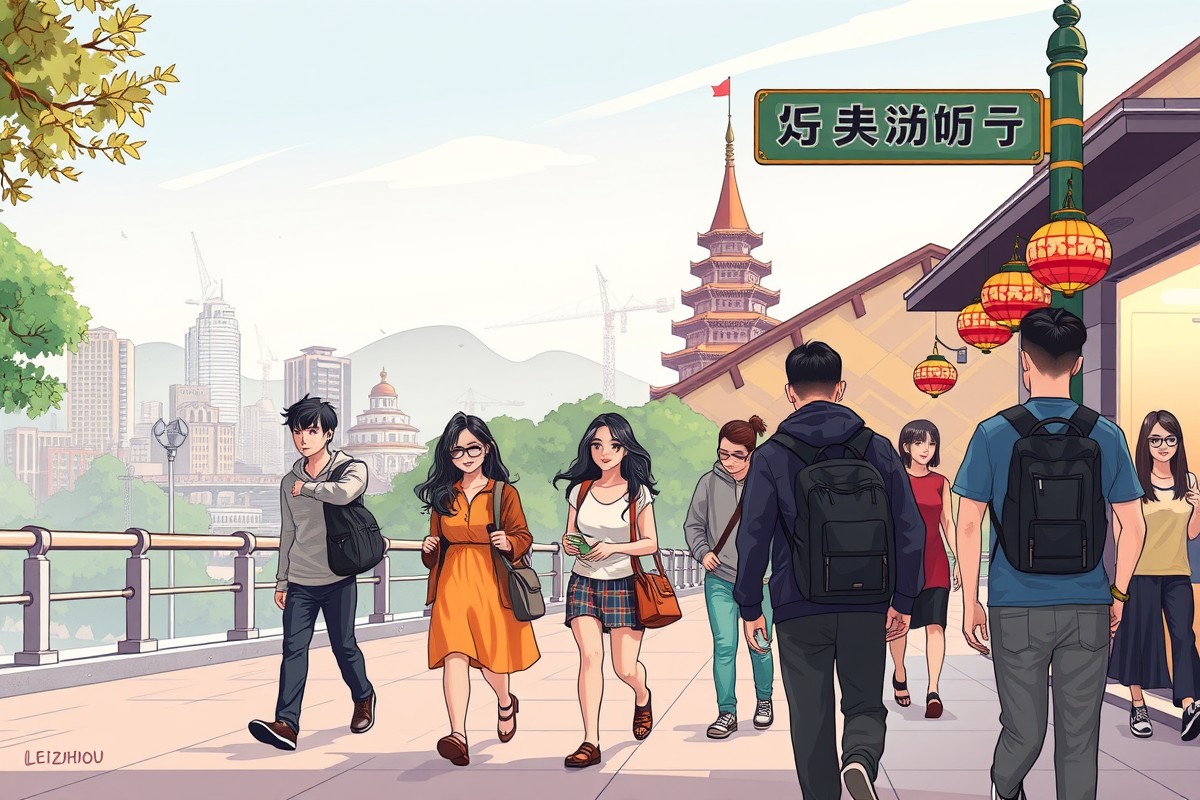 Foreigners walking in Leizhou near the Leizhou Volcano Group