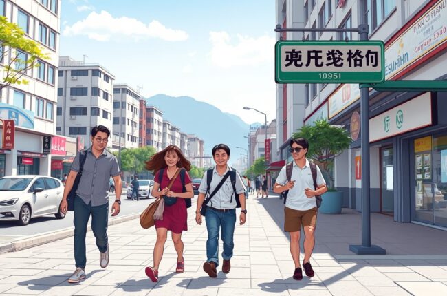 Foreigners walking in Liupanshui city center.