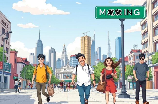 Foreigners walking near Maoming City Museum, joining WeChat groups for jobs and housing.