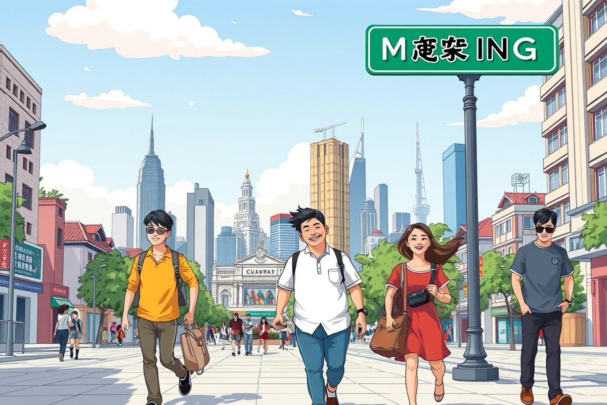 Foreigners walking near Maoming City Museum, joining WeChat groups for jobs and housing.