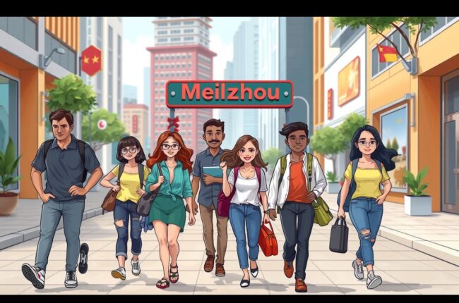 Foreigners walking in Meizhou, Guangdong