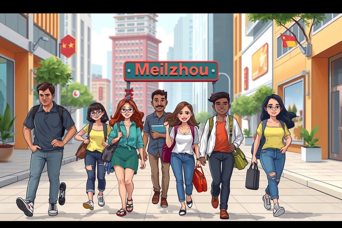 Foreigners walking in Meizhou, Guangdong