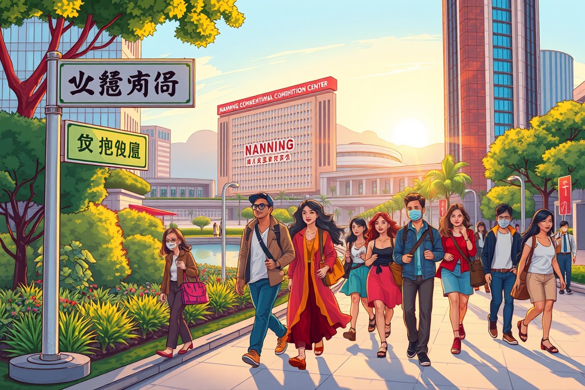 Foreigners walking near South Lake in Nanning, Guangxi.