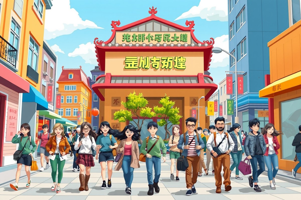 Foreigners walking near a landmark in Pingdingshan for local WeChat groups.