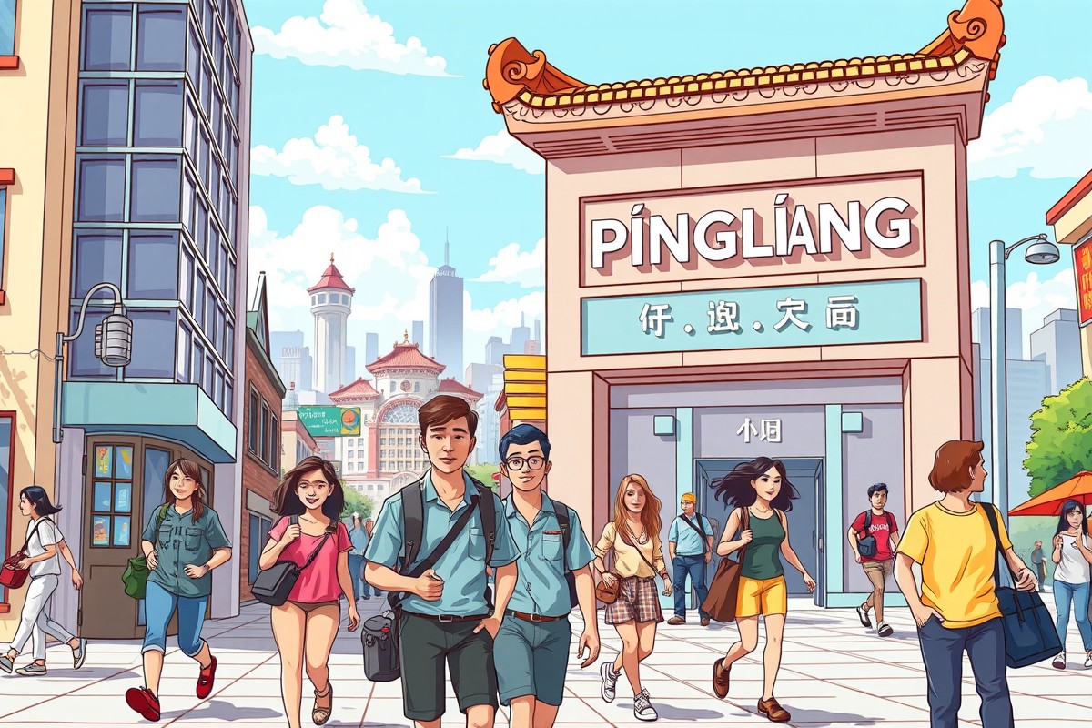 Foreigners walking near a landmark in Pingliang for the local WeChat groups.
