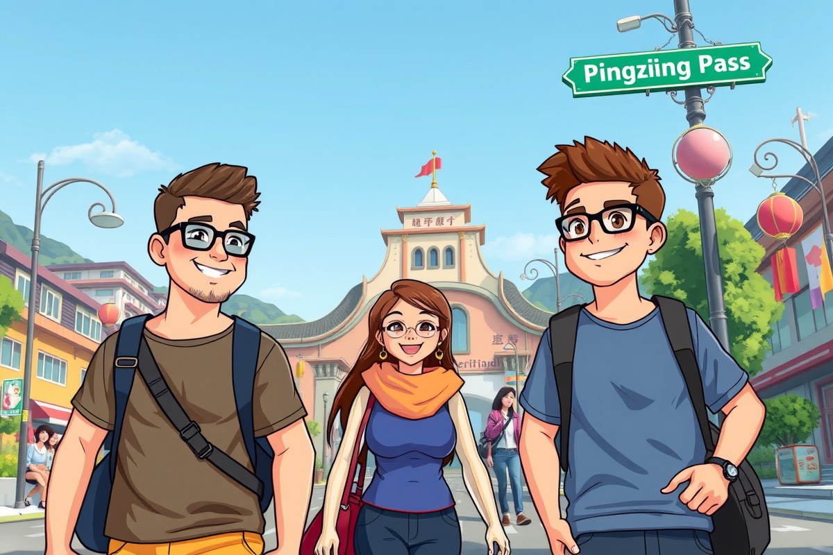 Foreigners walking in Pingxiang, Guangxi, near the Friendship Pass landmark.