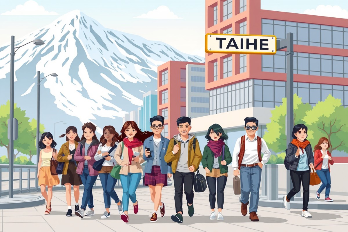 Foreigners walking near Qitaihe Ski Resort landmark for expat WeChat groups.
