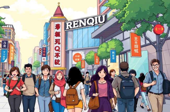 Foreigners walking in Renqiu city near local landmarks for the Renqiu WeChat groups community.