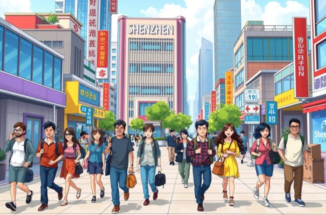 Foreigners walking near the Ping An Finance Center in Shenzhen for WeChat groups.