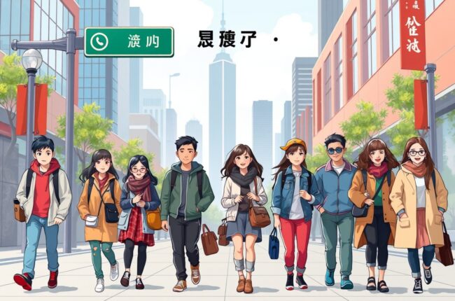 Foreigners walking near Shijiazhuang landmarks for local WeChat groups.