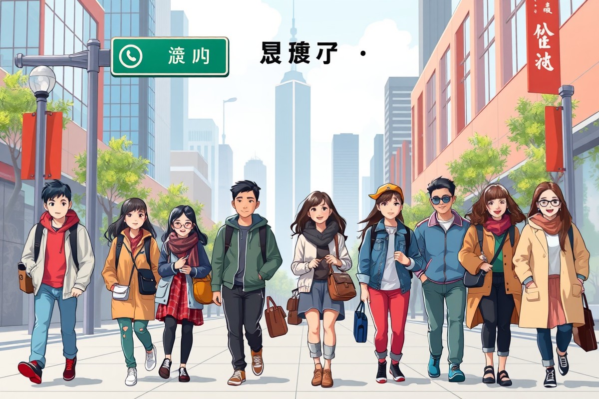 Foreigners walking near Shijiazhuang landmarks for local WeChat groups.