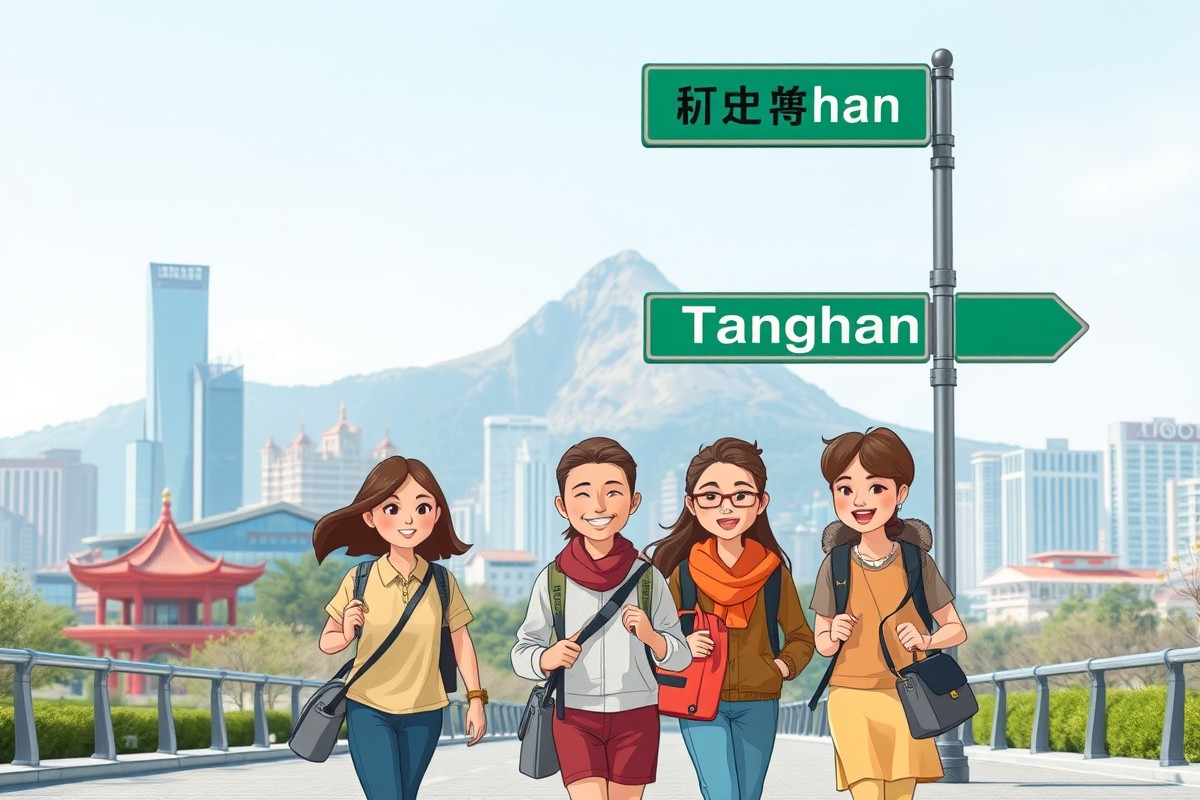Foreigners walking near Dragon Mountain Park in Tangshan for local WeChat groups.