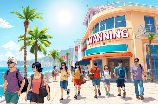 Foreigners walking near Wanning Beach in Hainan, joining local WeChat groups for jobs and housing.