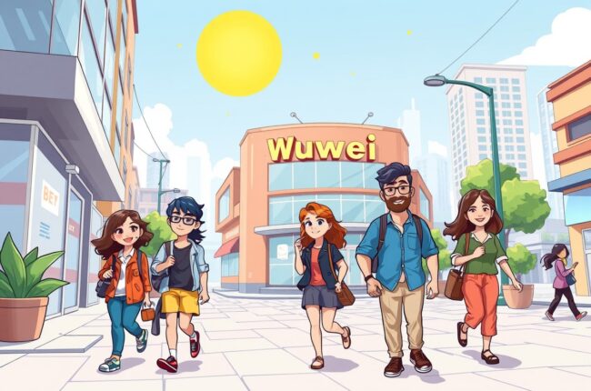 Foreigners walking near a landmark in Wuwei, Gansu, for the local WeChat groups.