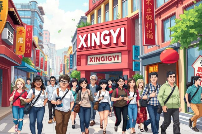 Foreigners walking near a landmark in Xingyi for the local WeChat groups.