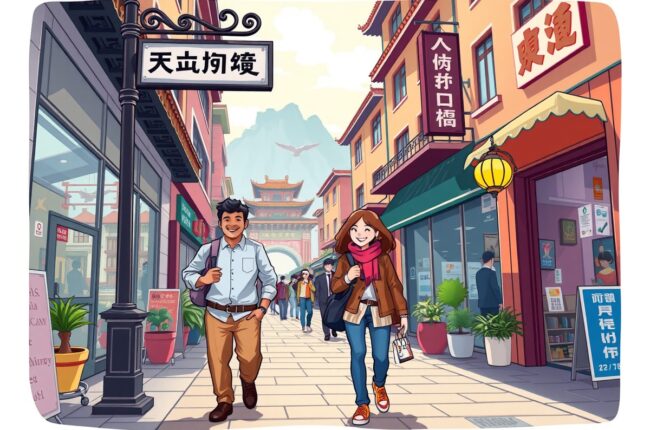 Foreigners walking in Xuchang city near the Grand Canal.