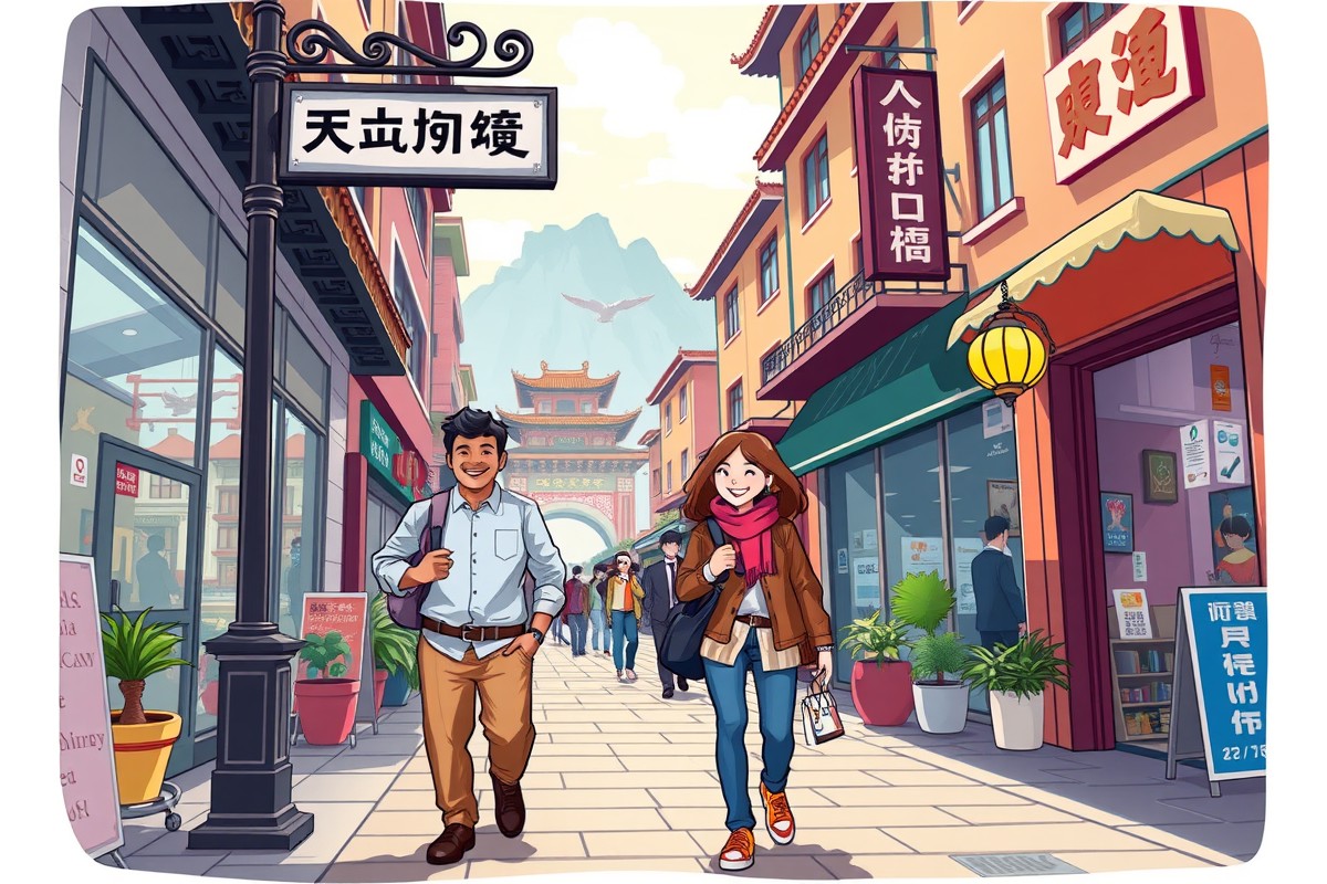 Foreigners walking in Xuchang city near the Grand Canal.