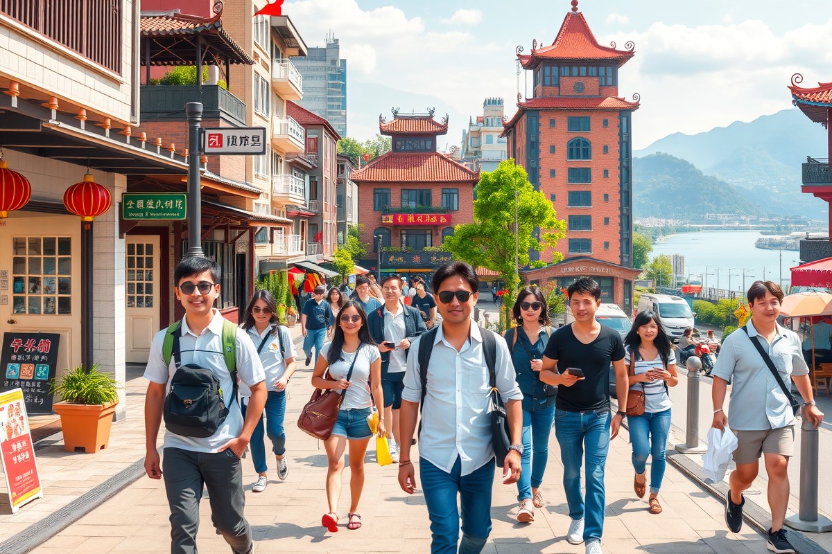 Foreigners walking in Yichang city, near the Yangtze River