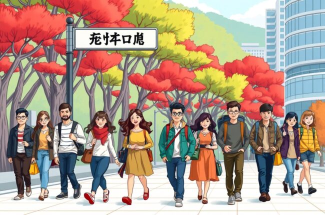 Foreigners walking near a landmark in Yichun for WeChat groups