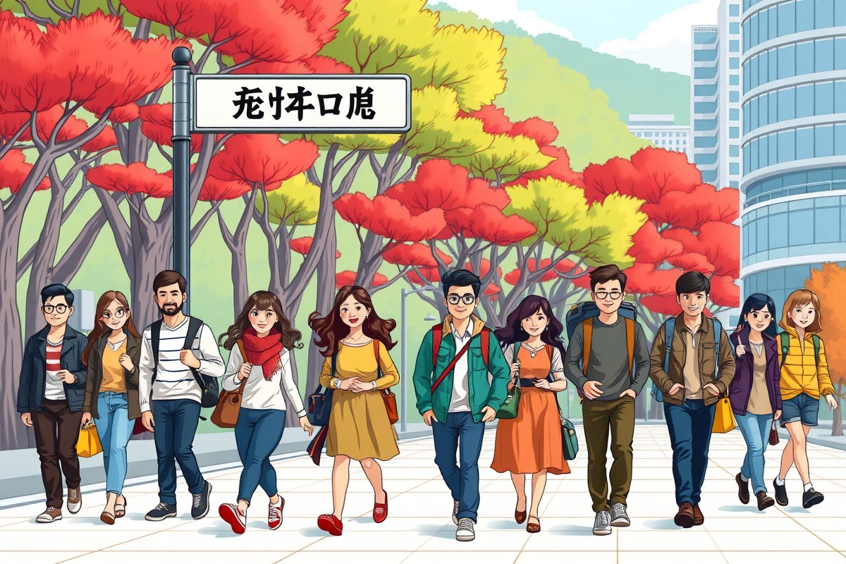 Foreigners walking near a landmark in Yichun for WeChat groups