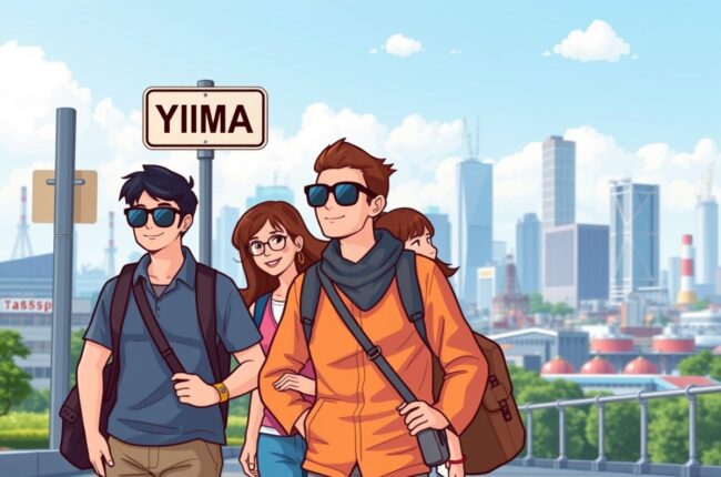 Foreigners walking near a landmark in Yima city center for local WeChat groups.