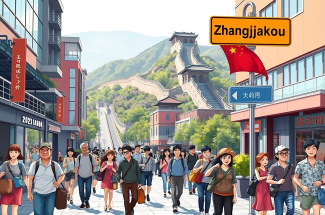 Foreigners walking in Zhangjiakou, near the Great Wall of China