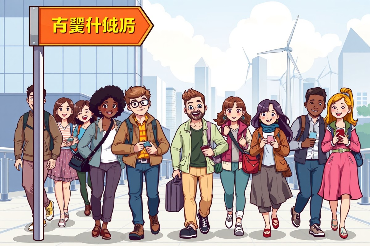 Foreigners walking near Baicheng Museum landmark for local WeChat groups.