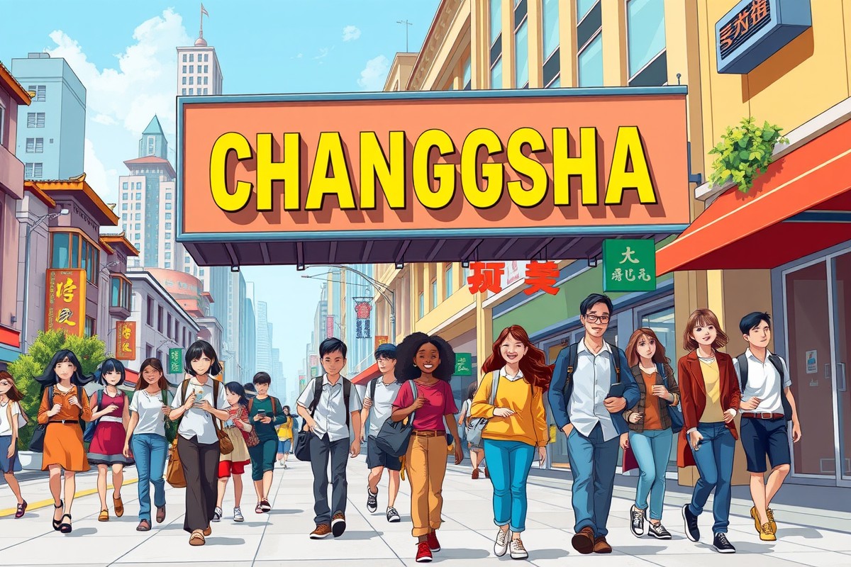 Foreigners walking near a landmark in Changsha, Hunan, for local WeChat groups.