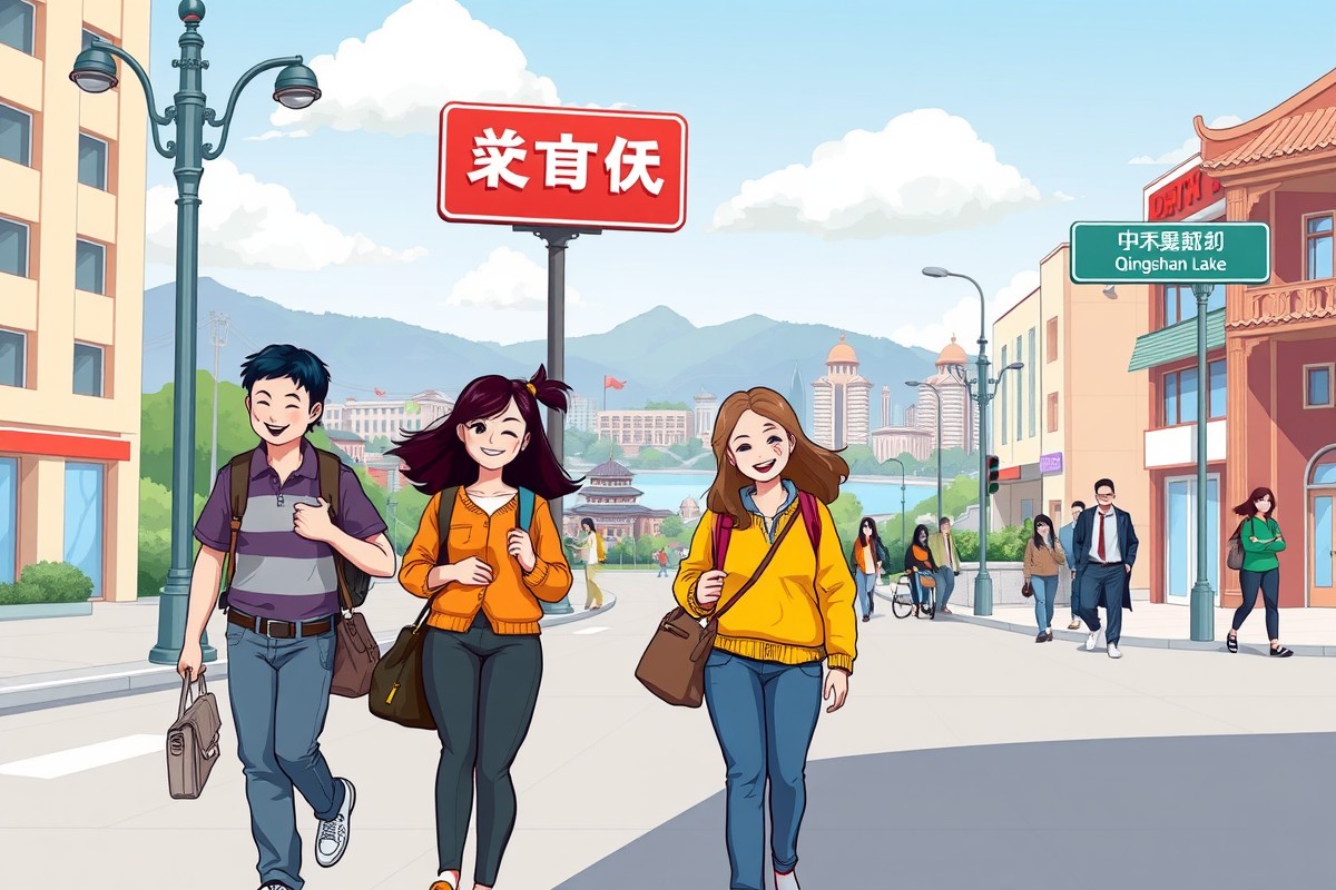 Foreigners walking near Qingshan Lake in Dexing for WeChat groups