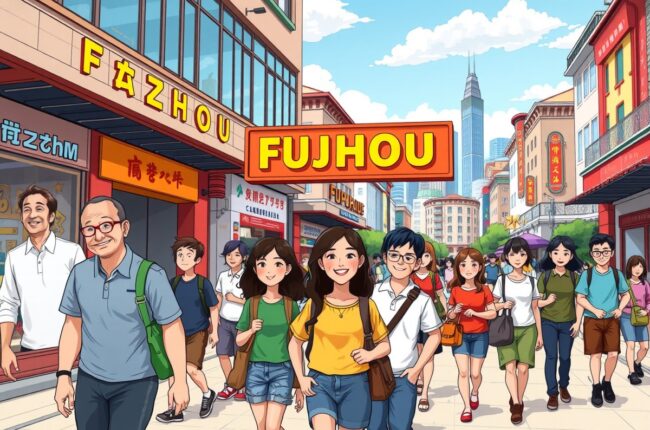 Expats walking near a landmark in Fuzhou 抚州市, Jiangxi 江西, joining local WeChat groups.