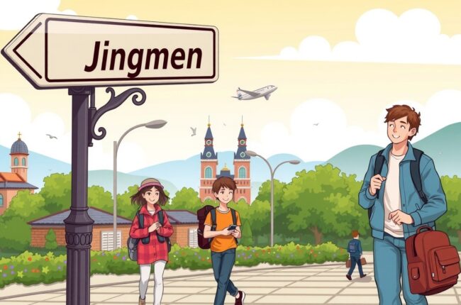 Foreigners walking near Jingmen landmark for WeChat groups