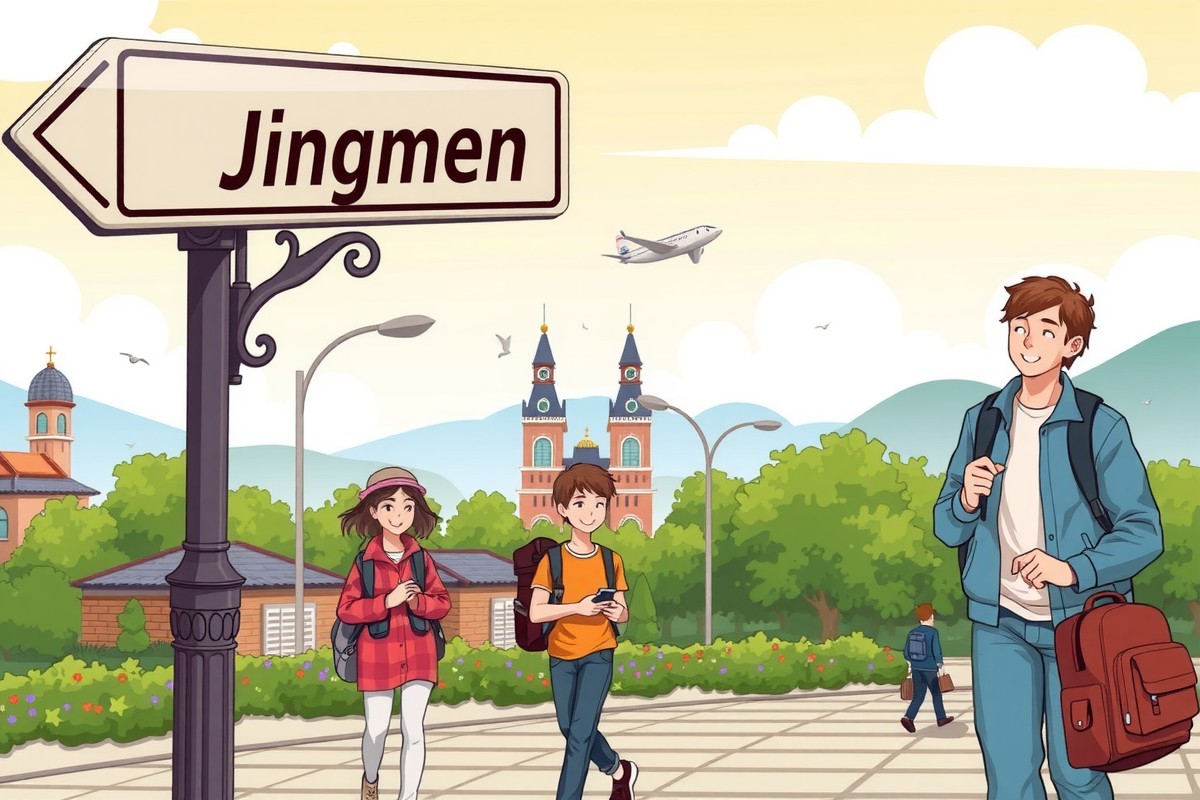 Foreigners walking near Jingmen landmark for WeChat groups