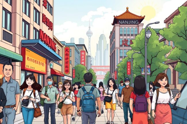 Foreigners walking near the landmarks of Nanjing for the local WeChat groups.