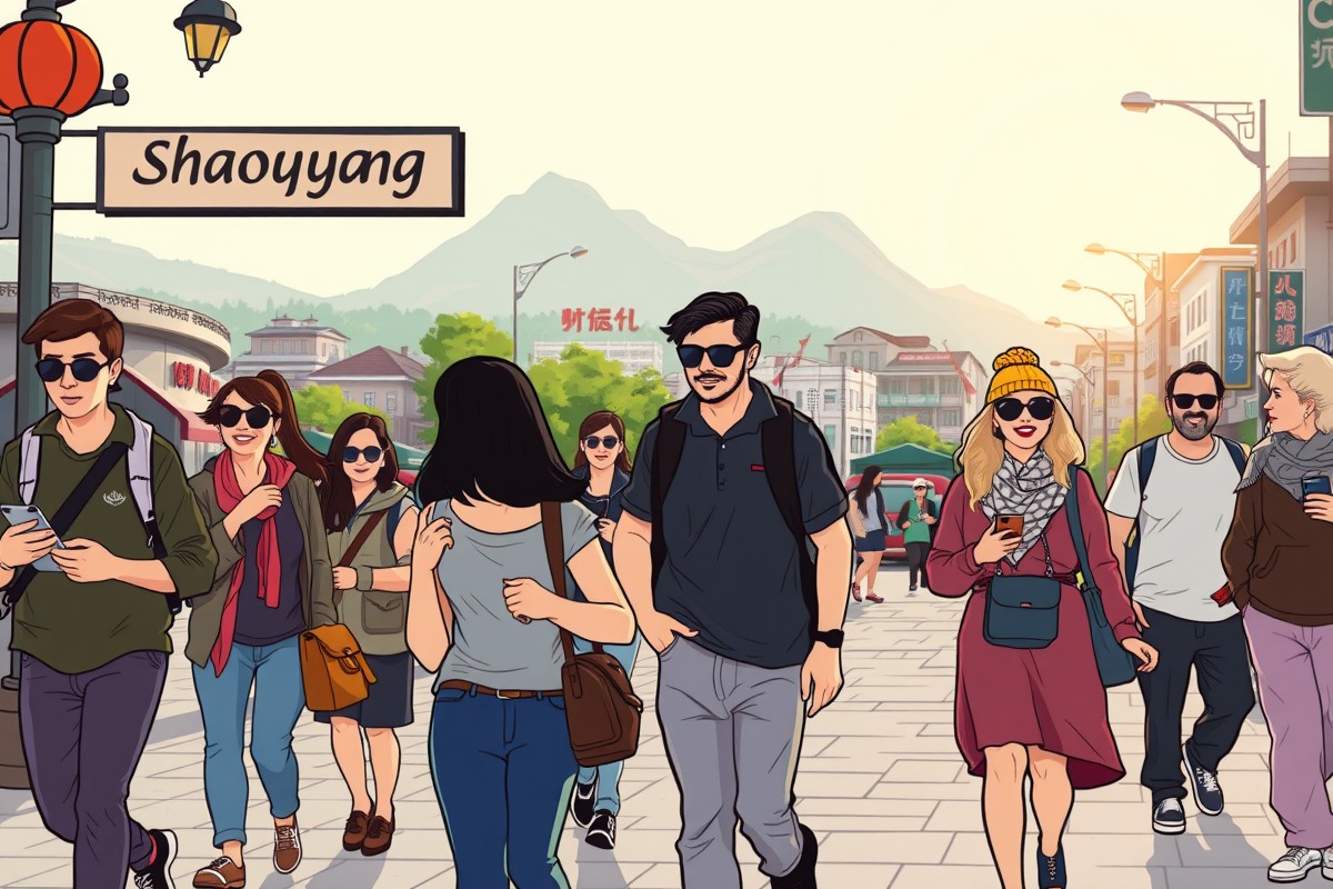Foreigners walking in Shaoyang city near Yunmeng Mountain for WeChat groups